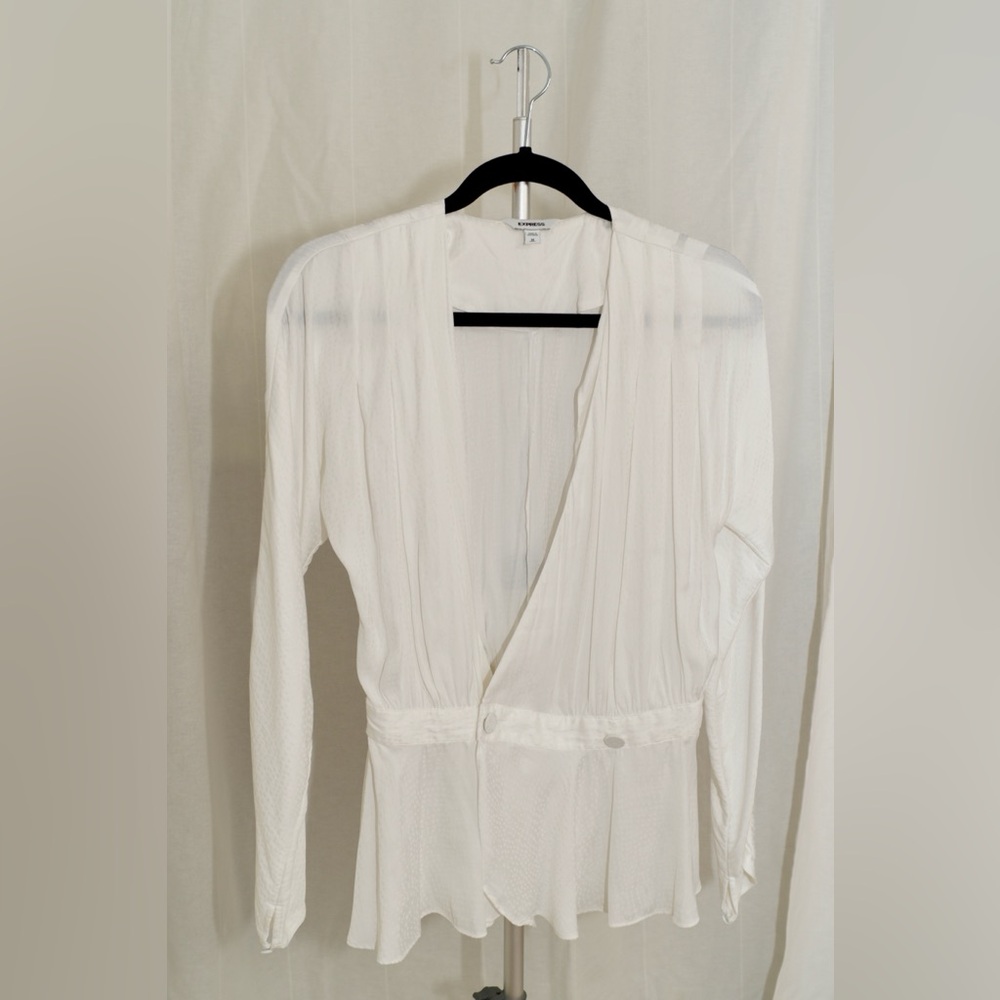 Express White Plunge Wrap Bodysuit Long Sleeve